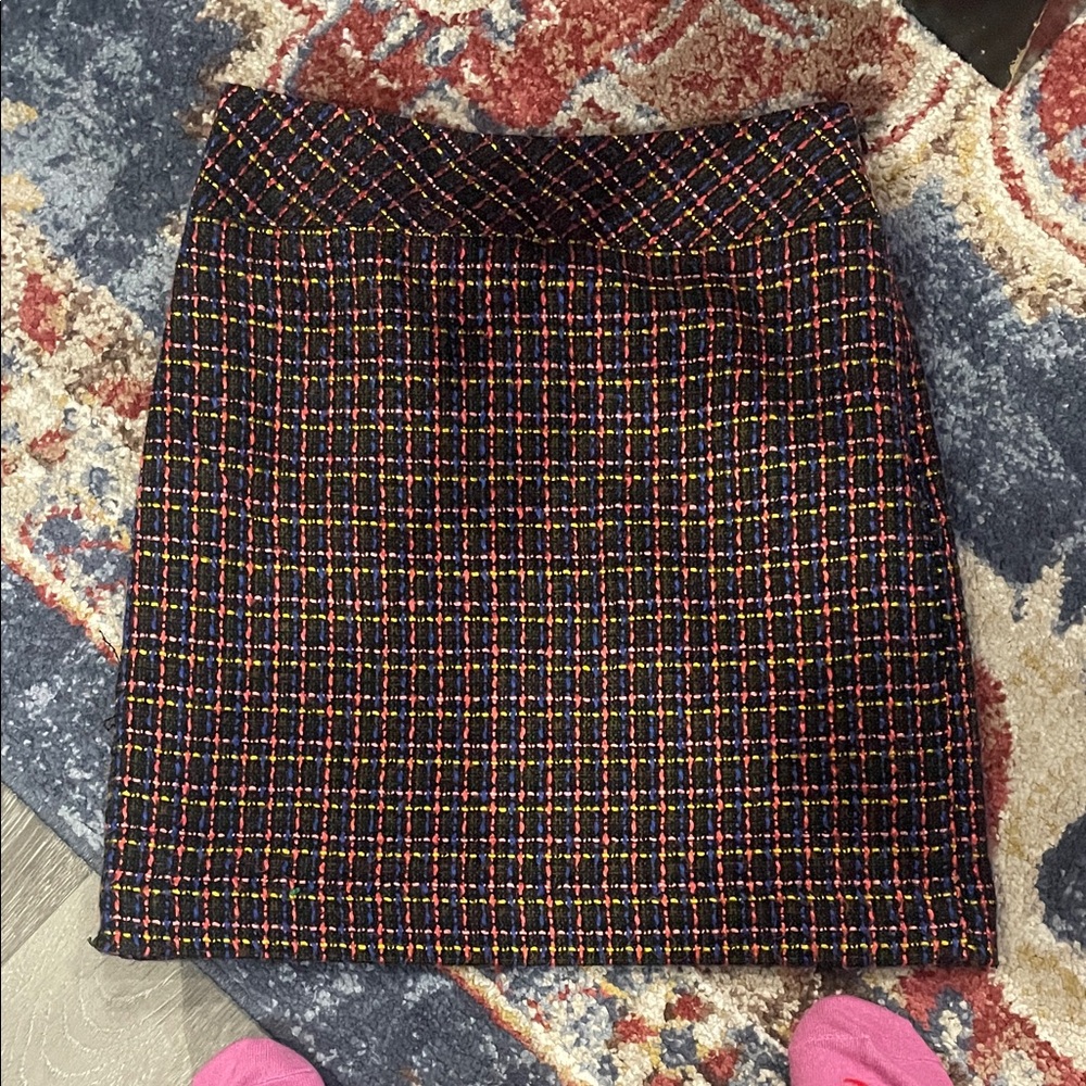 LOFT Sz 00 Petite Black, Yellow, Blue, Pink, Multicolor Wool Plaid Pencil Skirt